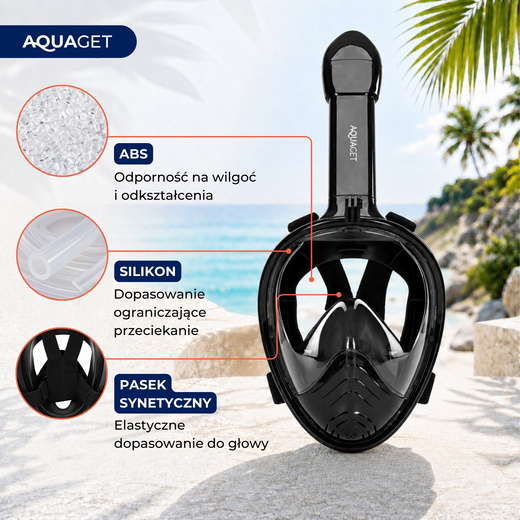 Maska do nurkowania L/XL pełnotwarzowa, z rurką, AntiFog, DryTop do snorkelingu regulowana