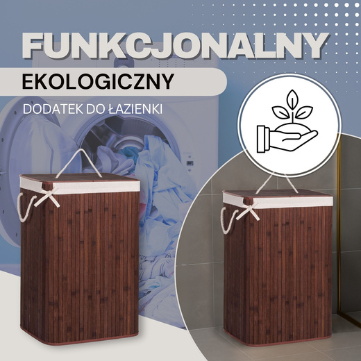 Bambusowy kosz na pranie 80 L z pokrywą ciemny brązowy