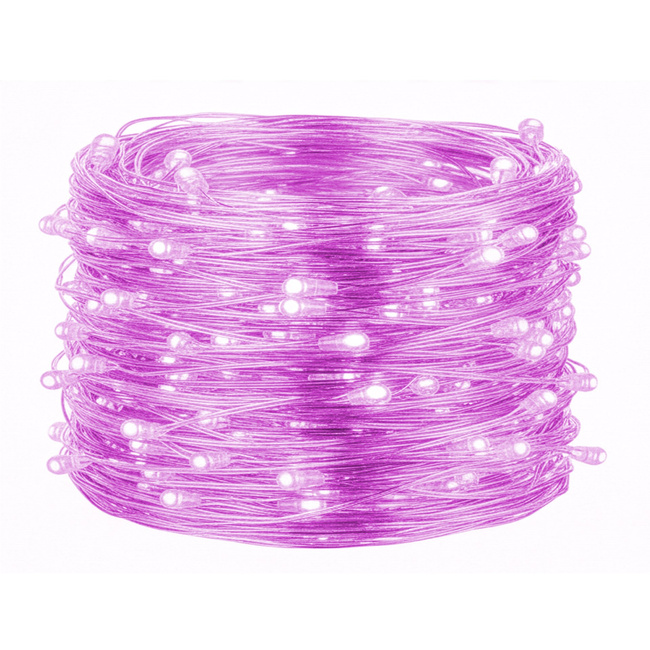 Lampki choinkowe 20 LED druciki mikro na baterie różowe