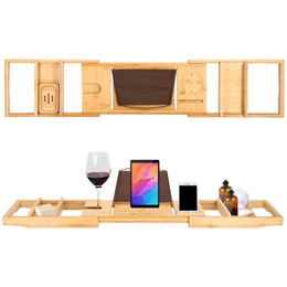 Półka na wannę regulowana 75-110,5 cm, nakładka bambusowa