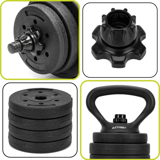 Hantle regulowane 30 kg zestaw obciążeń gryf do treningu siłowego talerze zaciski