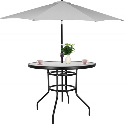 Meble tarasowe stolik kawowy ze szkła hartowanego, 4 krzesła metalowe do ogrodu czarne