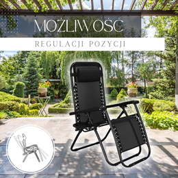 Leżak zero gravity z zagłówkiem ogrodowy na taras balkon czarny