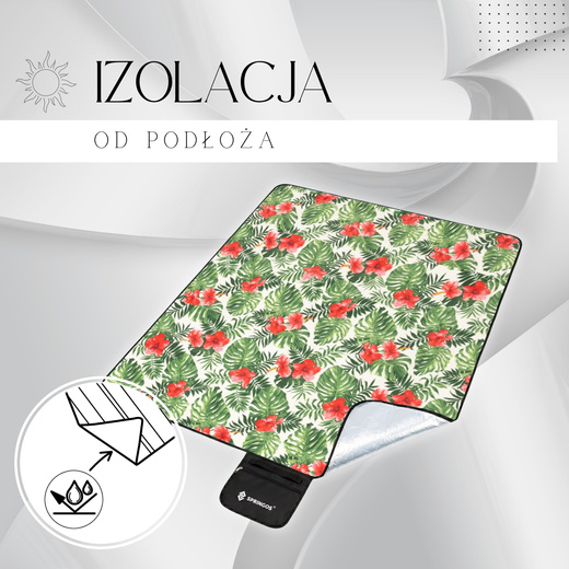 Koc plażowy piknikowy 200x200 cm mata egzotyczne rośliny