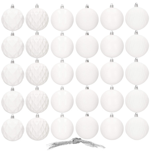 Bombki choinkowe 30 szt. biały 8cm zestaw choinkowy