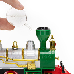 Lokomotywa z wagonami, pociąg parowy, sterowany, na baterie, tory