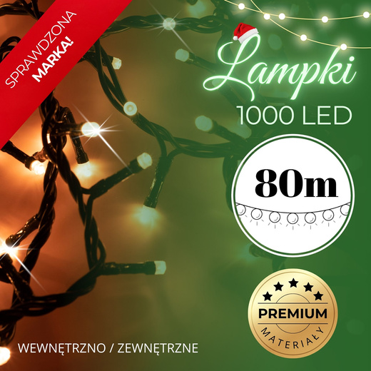 Lampki choinkowe 1000 Led biały ciepły 81,5 m oświetlenie świąteczne IP44