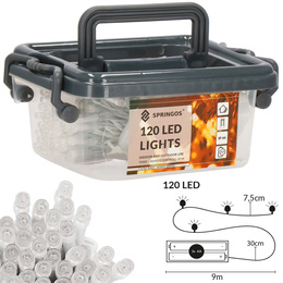 Lampki choinkowe 120 Led biały ciepły z programatorem na baterie