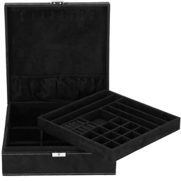 Szkatułka na biżuterię 26x26x9 cm czarny, welurowy organizer z przegródkami