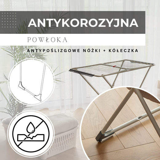 Suszarka na pranie składana teleskopowa na ubrania, bieliznę, z wbudowanymi haczykami
