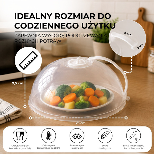 Pokrywka do mikrofali 25 cm przykrywka do kuchenki mikrofalowej do podgrzewania klosz