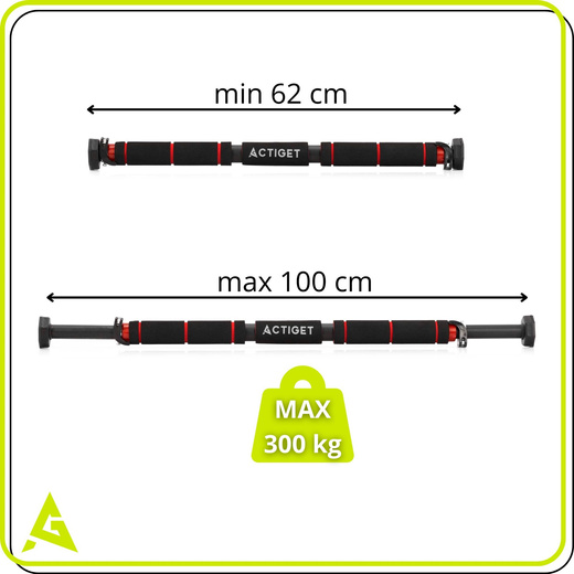 Drążek do podciągania 62 - 100 cm teleskopowy stalowy mocowany do futryny regulowany
