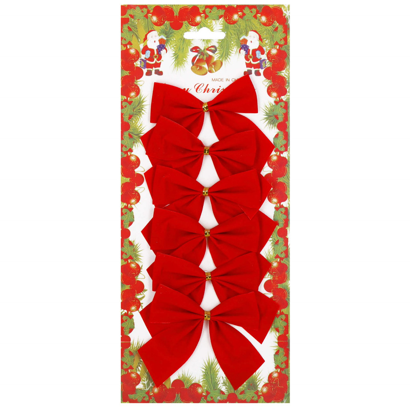 Kokardki świąteczne na choinkę 6 szt. brokatowe zawieszki choinkowe czerwone