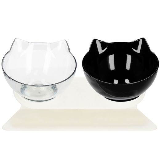 Podwójna miska dla psa i kota z podstawką antypoślizgowa przeźroczysta, czarna