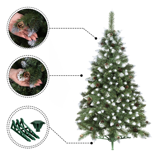 Choinka sztuczna 120 cm sosna diamentowa ośnieżona z szyszkami