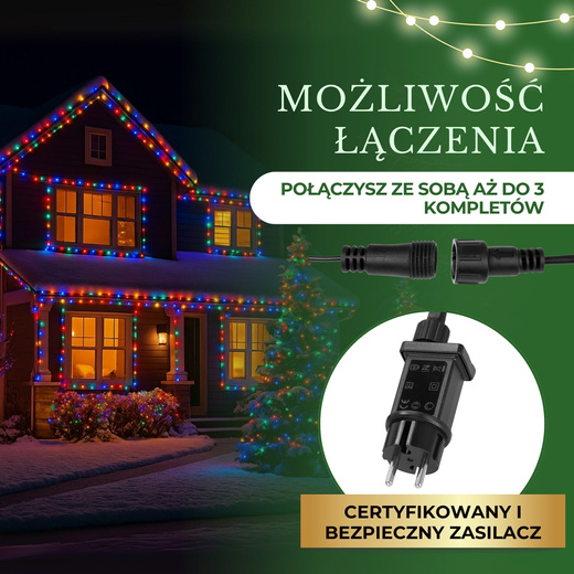 Lampki choinkowe 500 led multikolor 25 m oświetlenie świąteczne IP44