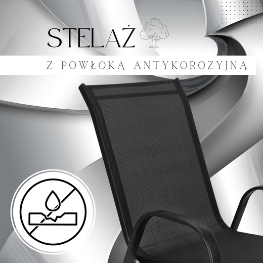 Meble ogrodowe, metalowe zestaw dla 4 osób stół 120 cm szkło hartowane i 4 krzesła czarne