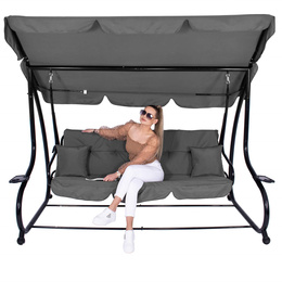 Huśtawka ogrodowa linda 4 osobowa 300 kg stalowa z regulowanym daszkiem szara