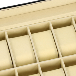 Szkatułka na zegarki 30x20x8 cm czarno-kremowa, ekoskóra organizer z 12 przegródkami