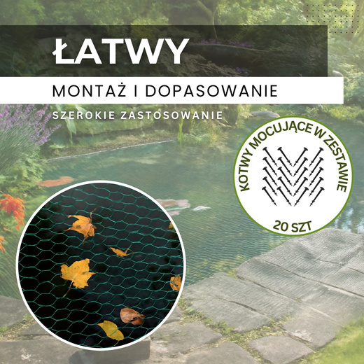 Siatka na ptaki zabezpieczająca ochronna 8x20m z kotwami mocującymi 20 szt. zielona