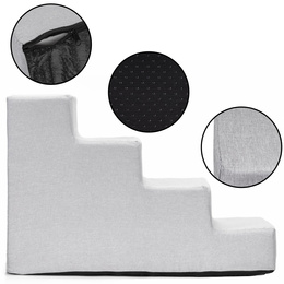 Schodki dla psa do łóżka 40 cm podest, rampa 4-stopniowa, szara