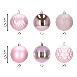 Bombki choinkowe 30 szt. różowy 8cm zestaw choinkowy