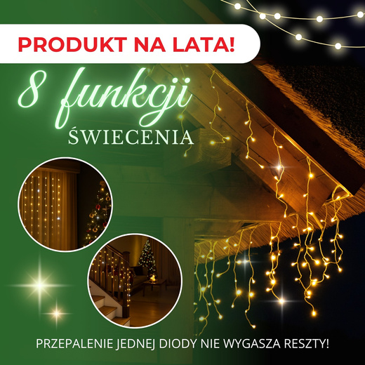 Kurtyna świetlna 500 led girlanda, lampki wewnętrzno-zewnętrzne sople biały zimny biały + ciepły biały flash