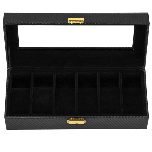 Szkatułka na zegarki 30x11x8 cm czarna ekoskóra organizer z 6 przegródkami