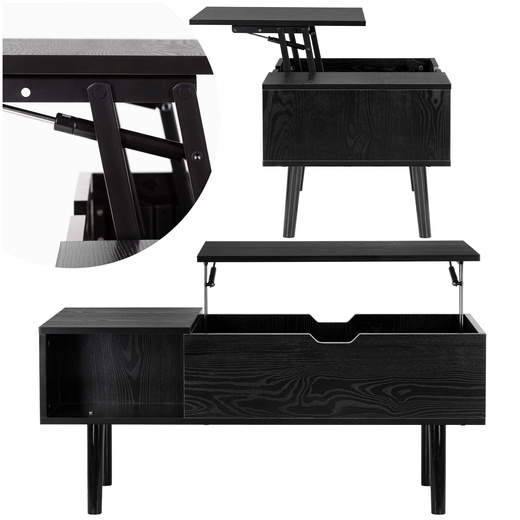 Stolik kawowy z podnoszonym blatem i schowkiem, ława do salonu 100x50x43 cm czarny