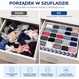 Organizer do szuflady na skarpetki i bieliznę 24 przegródki 33 × 33 × 10 cm niebieski
