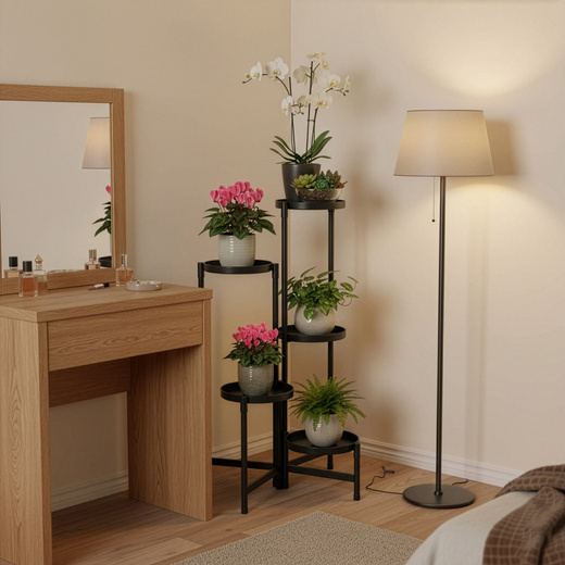 Kwietnik metalowy 78,5 cm stojak na kwiaty z 5 półkami loft nowoczesny czarny