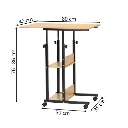 Stolik na kółkach regulowany 76-86 cm biurko mobilne pod laptopa jasnobrązowe