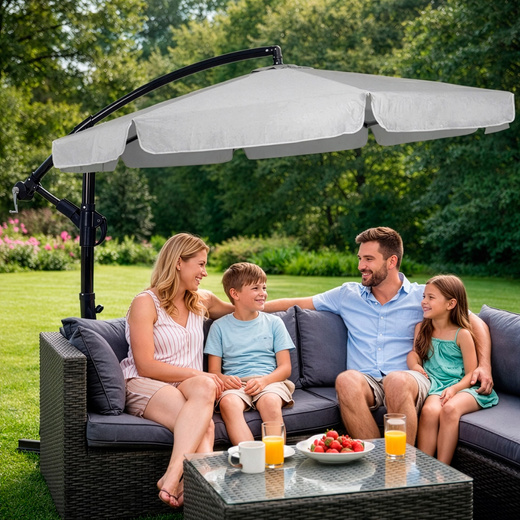 Parasol ogrodowy z regulacją kąta pochylenia 350 cm duży na balkon, taras jasnoszary