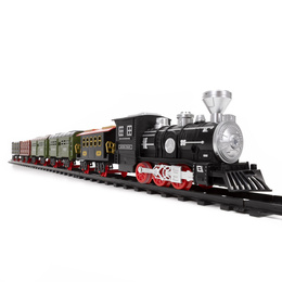 Pociąg z wagonami dla dzieci z mgiełką i dźwiękami, lokomotywa parowa z torami na baterie