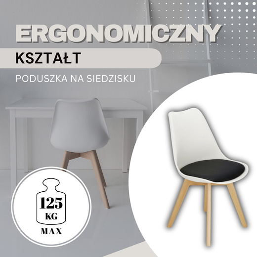 Krzesło skandynawskie krzesła 4 szt. do kuchni salonu jadalni Verde ekoskóra biało-czarne