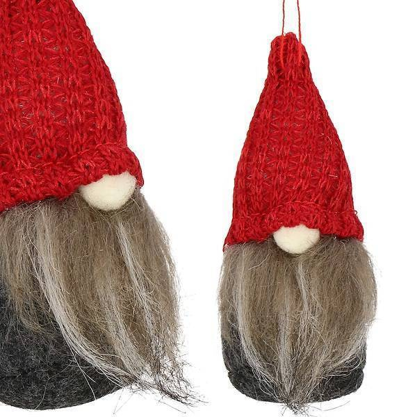 Skrzat 10cm zawieszka świąteczna na choinkę, krasnal świąteczny, gnom z siwą brodą