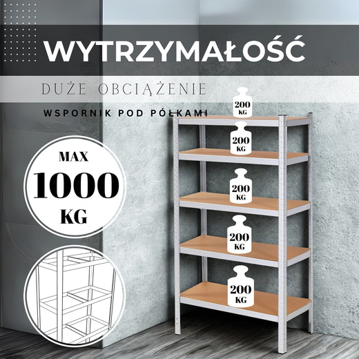 Regały metalowe 2 szt. z 5 półkami 205x120x45cm 1000kg do garażu, piwnicy
