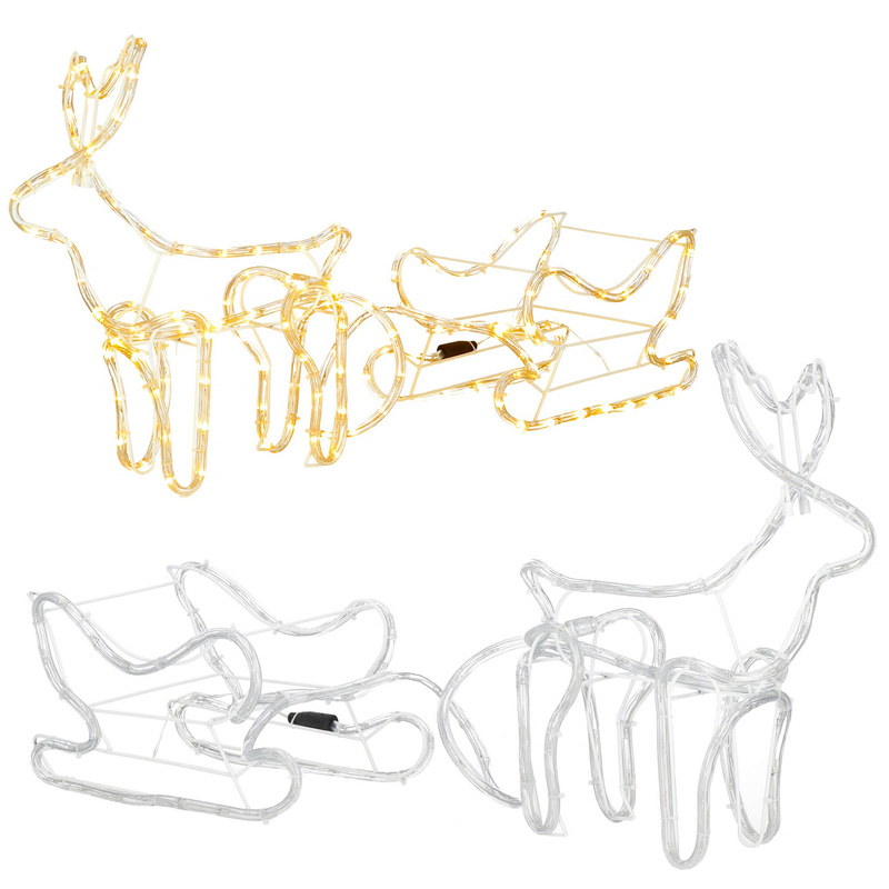 Renifer Led świąteczny z saniami 100 cm świetlna dekoracja biały ciepły