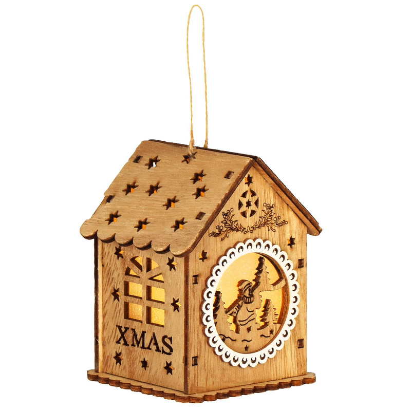 Zawieszka choinkowa domek świecąca ozdoba świąteczna drewniana na baterię