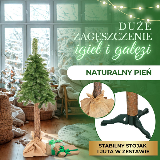 Choinka na pniu 140 cm sztuczna sosna, drzewko bożonarodzeniowe