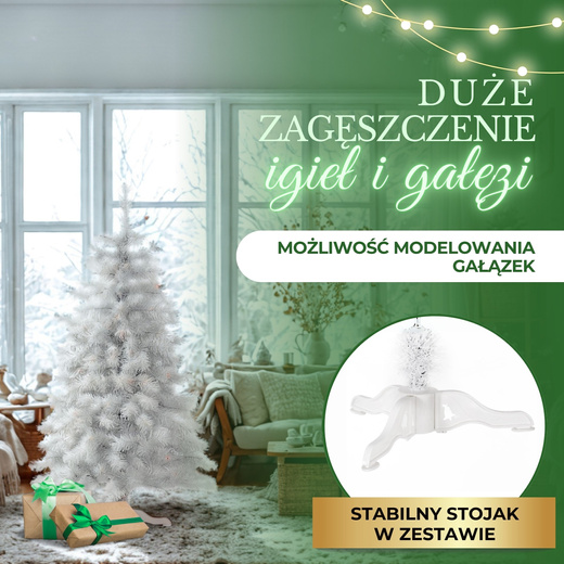 Choinka sztuczna 150 cm jodła biała nowoczesna jak żywa, ze stojakiem