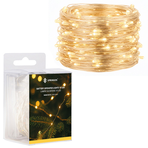 Lampki choinkowe 10 LED druciki mikro na baterie białe ciepłe