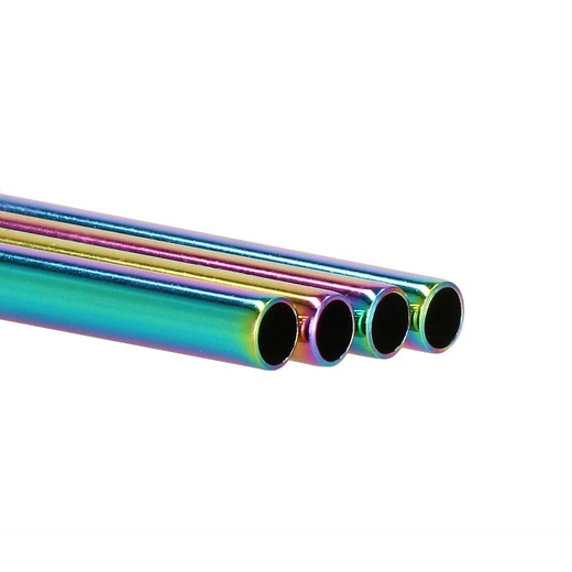 Słomki metalowe wielorazowe 8 szt. tęczowe, zestaw ze szczotkami i etui