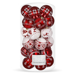 Bombki choinkowe 30 szt. ozdoby świąteczne zestaw 5cm biało-czerwone