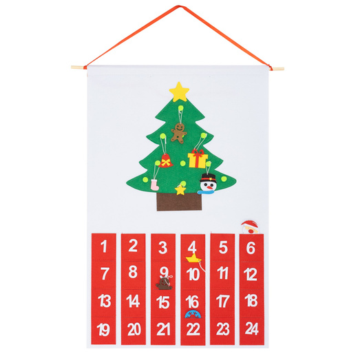 Kalendarz adwentowy, wiszący z 24 przegródkami, 10 zawieszek na choinkę, multikolor