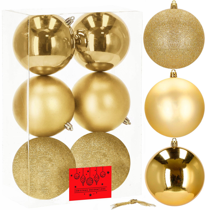 Bombki choinkowe 6 szt. złoty 11 cm zestaw choinkowy