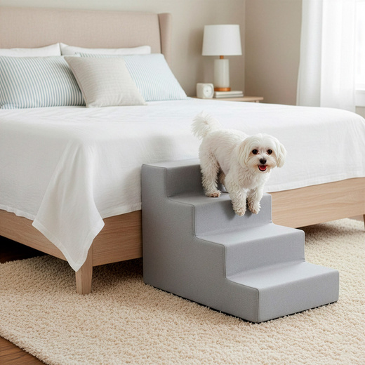 Schodki dla psa do łóżka 40 cm podest, rampa 4-stopniowa, szara