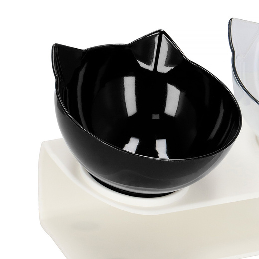 Podwójna miska dla psa i kota z podstawką antypoślizgowa przeźroczysta, czarna
