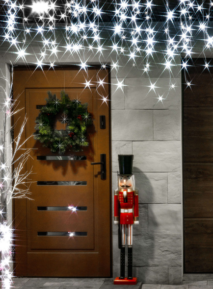 Kurtyna świetlna 300 led girlanda, lampki wewnętrzno-zewnętrzne 15,5 m sople biały zimny + flash