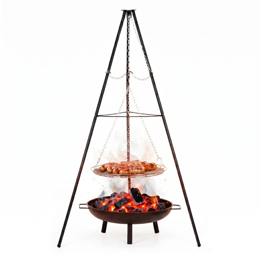 Grill ogniskowy, wiszący na stojaku z regulacją wysokości, palenisko, ruszt 50 cm